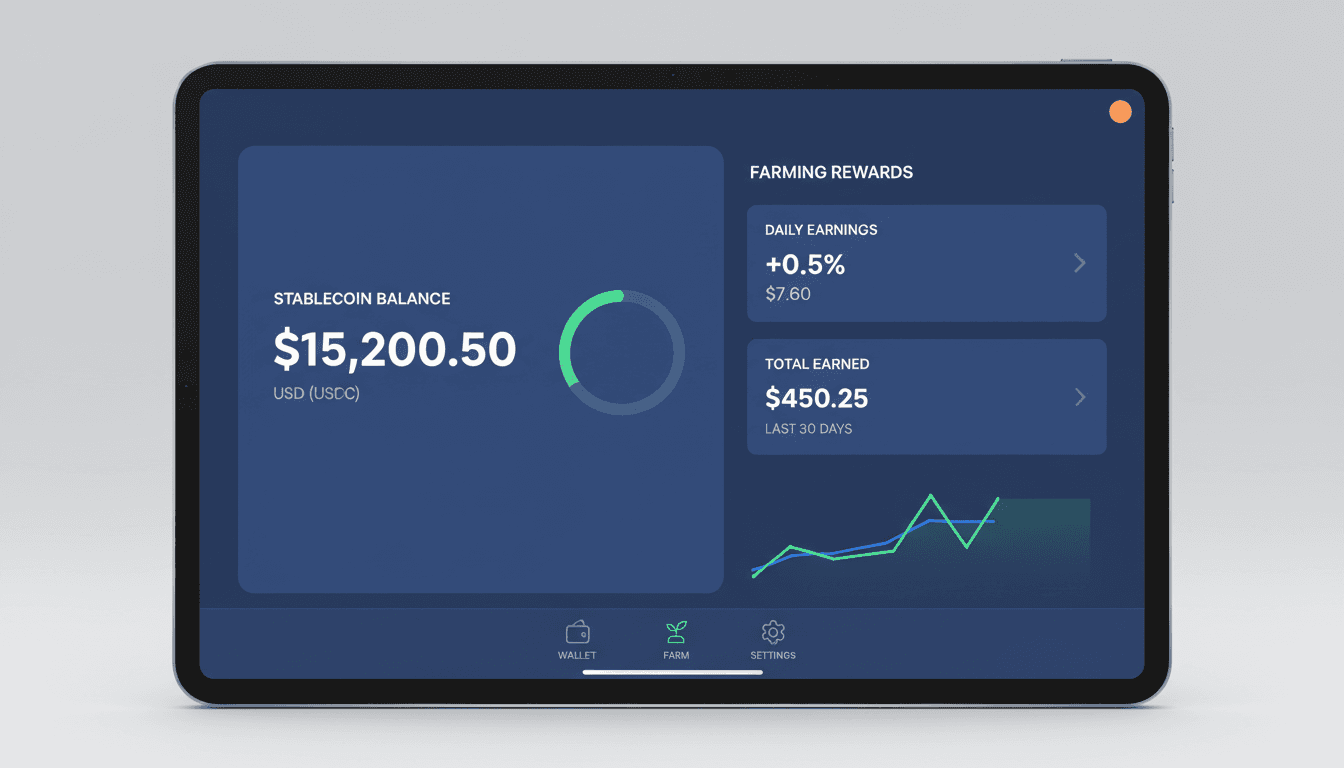 Painel de retorno de investimento em stablecoin com 20% APY