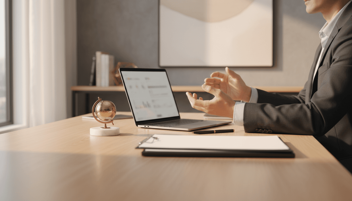 Consultor de investimentos em seu escritório moderno, preparado para orientar novos investidores