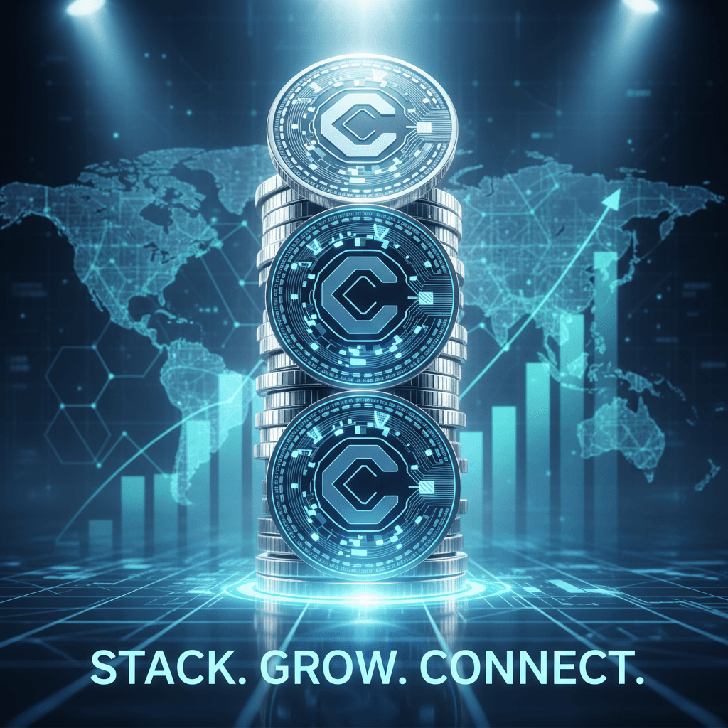 Digital coins stacking in a futuristic setting symbolizing crypto technology
