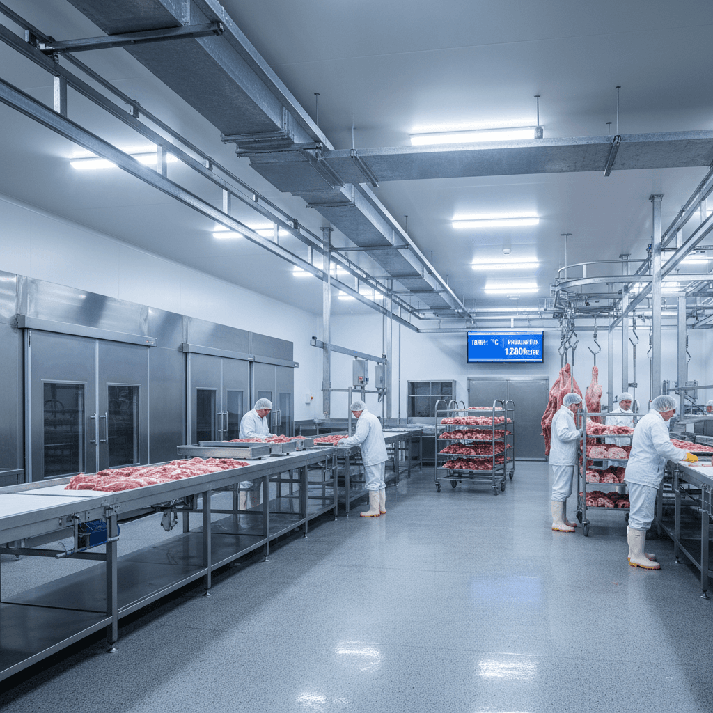 Frigorífico com equipamento de refrigeração industrial em aço inoxidável