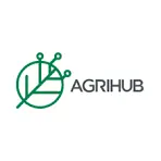 Logotipo da Agrihub com ícone circular verde de folha tecnológica e texto cinza escuro.